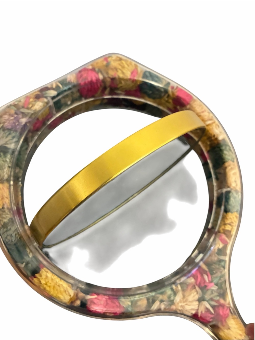 Vintage Style Hand Mirror with Real Dried Flowers Encased in Resin Acrylic Frame - Picture 5 of 5